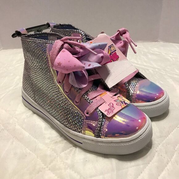 JoJo Siwa‎ High Top Sneakers Shoes Size 4 Sparkle Iridescent nwt - Picture 1 of 8
